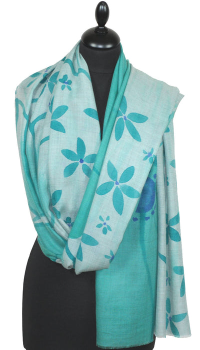 Turquoise-blue-grey Cashmere Scarf