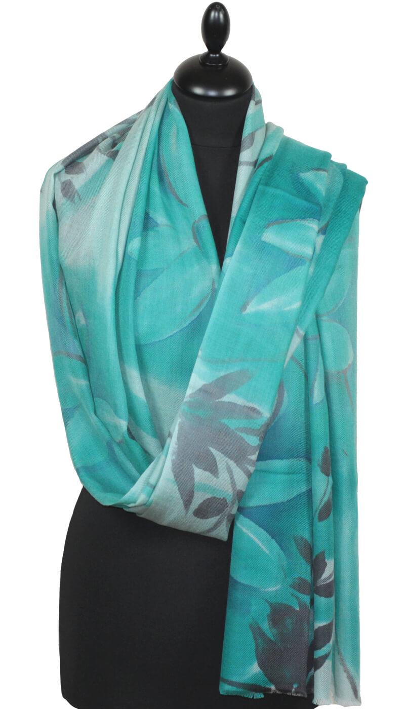 Écharpe Cachemire turquoise-bleu-noir