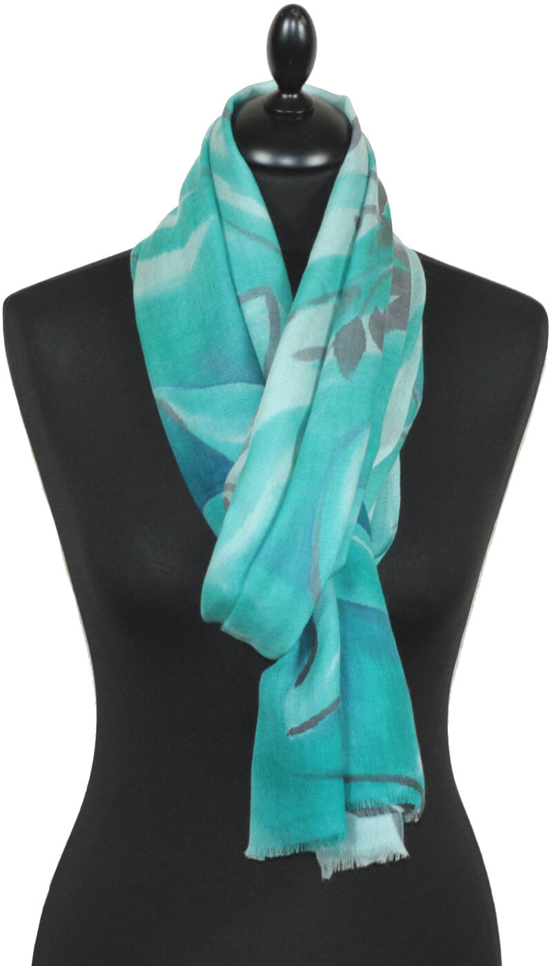 Écharpe Cachemire turquoise-bleu-noir