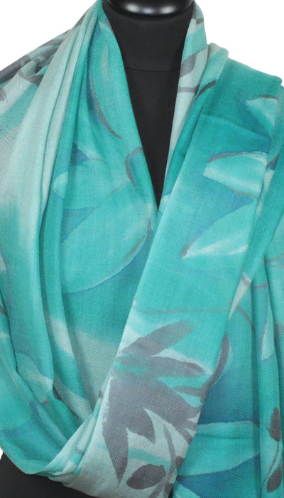 Écharpe Cachemire turquoise-bleu-noir