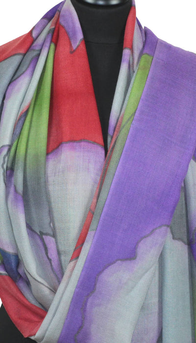 Kaschmirschal Violett-Koralle-Grün