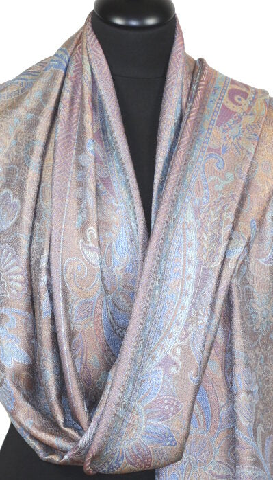 Étole Modal/Soie Beige-Bleu-Corail