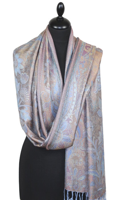 Étole Modal/Soie Beige-Bleu-Corail