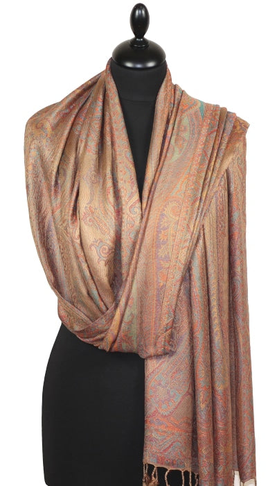 Étole en Modal/Soie Camel-Orange-Bleu