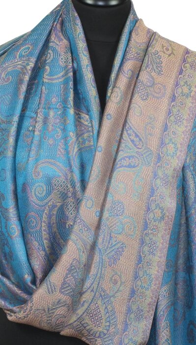 Étole en Modal/Soie Turquoise-Orange-Indigo