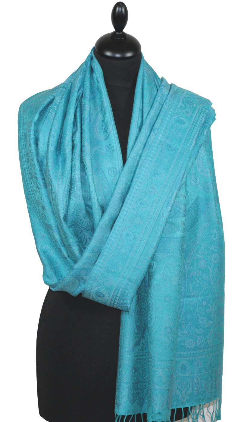 Étole en Soie bleu-turquoise-gris