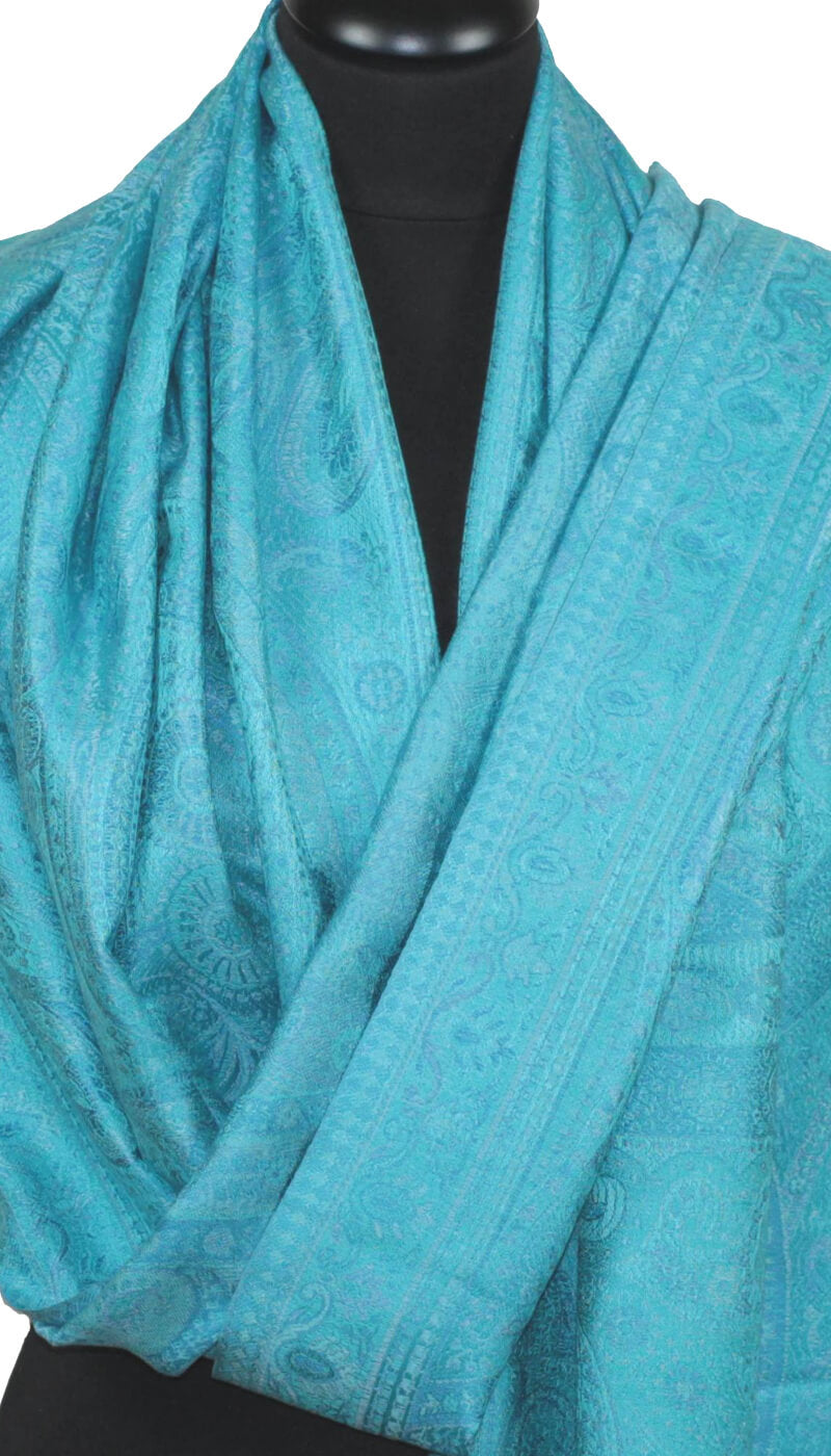 Étole en Soie bleu-turquoise-gris