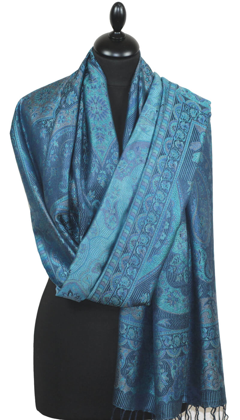 Étole en Soie Marine-Bleu-Biege