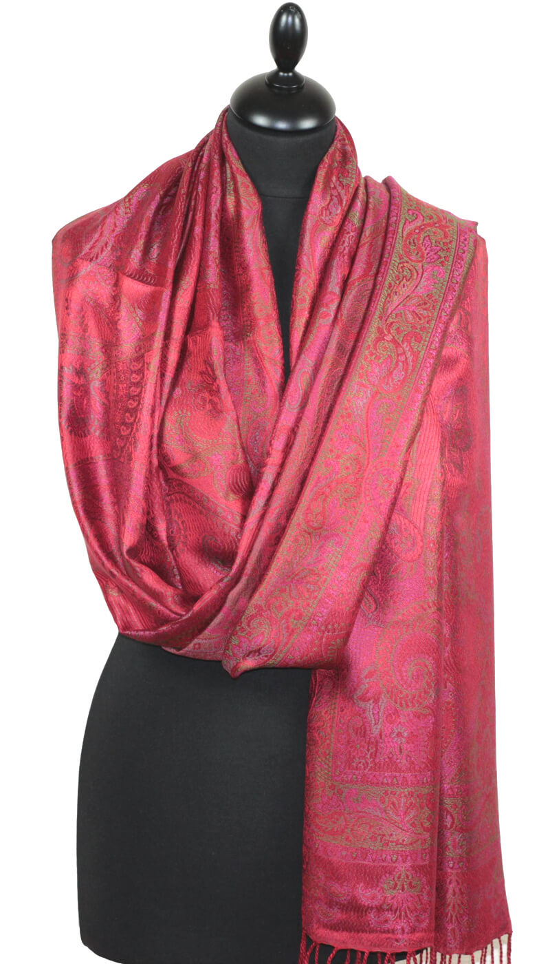 Étole en Soie rouge-fuchsia-vert