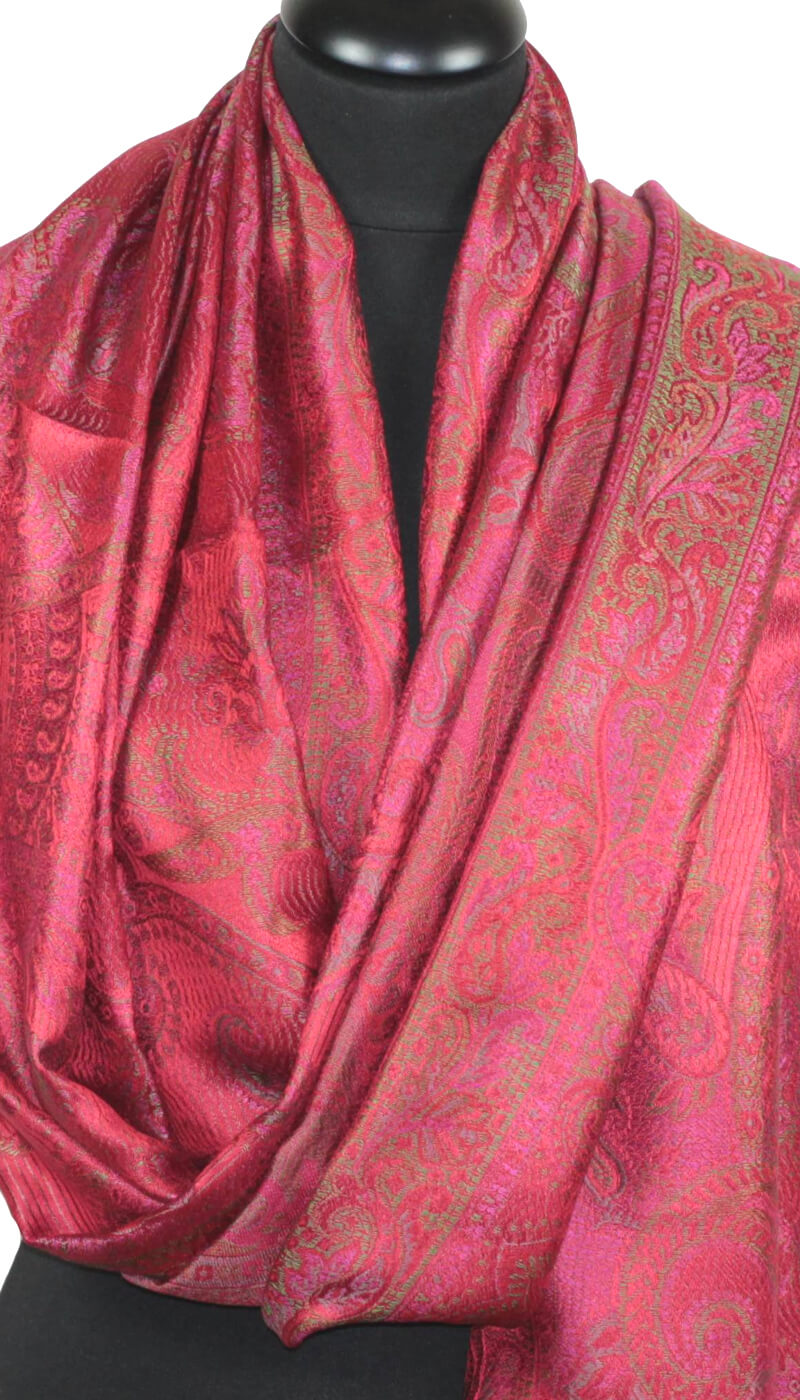 Étole en Soie rouge-fuchsia-vert