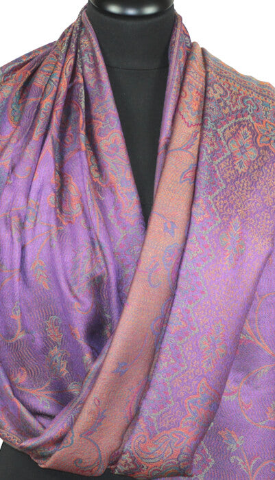 Étole en Modal/Soie Violet-Orange-Vert