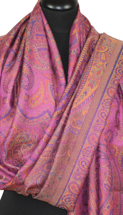 Étole en Soie Fuchsia-Orange-Indigo