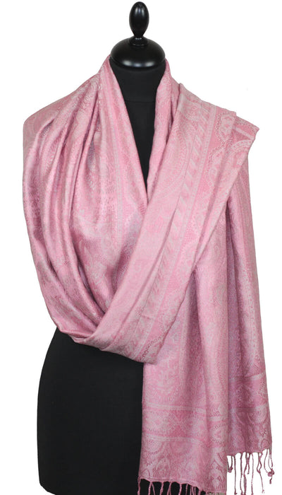 étole en soie rose et écru pour femme