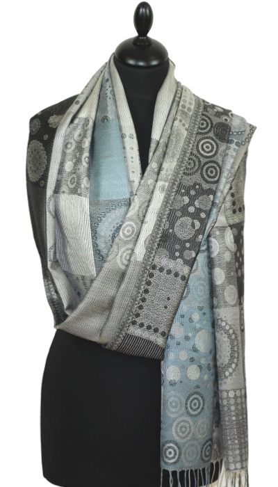 Étole en Soie Gris-Bleu-Noir