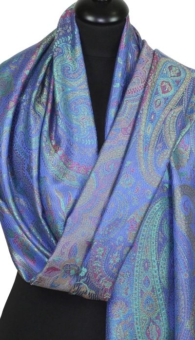 Étole en Soie Indigo-Vert-Fuchsia