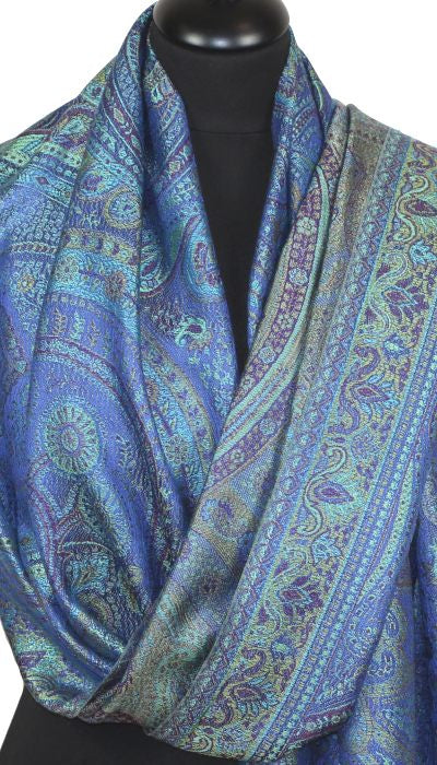 Indigo-Green-Violet Silk Stole
