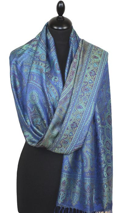 Indigo-Green-Violet Silk Stole