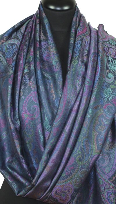 Étole en Soie Marine-Fuchsia-Bleu