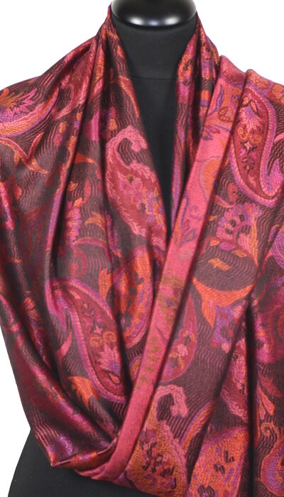 Étole en Soie Noir-Fuchsia-Orange