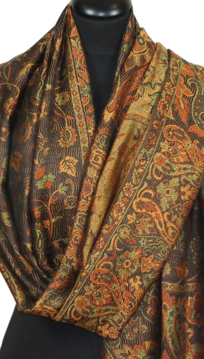 Étole en Soie Noir-Vert-Orange