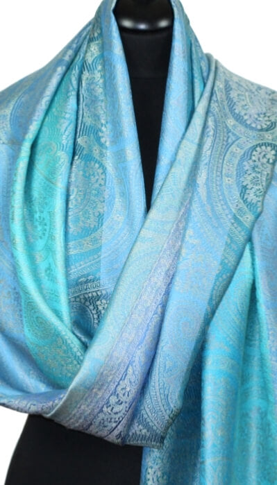 Étole en Soie Turquoise-Bleu-Vert