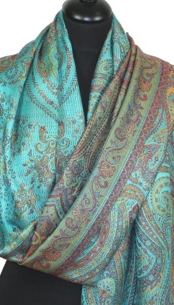 Étole en Soie Turquoise-Rouge-Orange