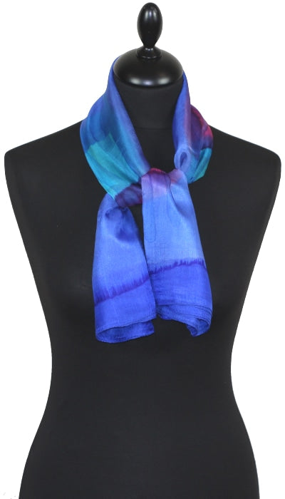 Foulard Carré en Soie Bleu-Noir-Fuchsia