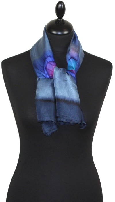 Foulard Carré en Soie Marine-Bleu-Fuchsia