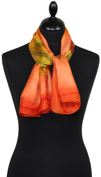 Foulard Carré en Soie Orange-Corail-Or