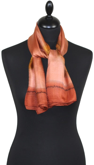 Foulard Carré en Soie Saumon-Or-Corail