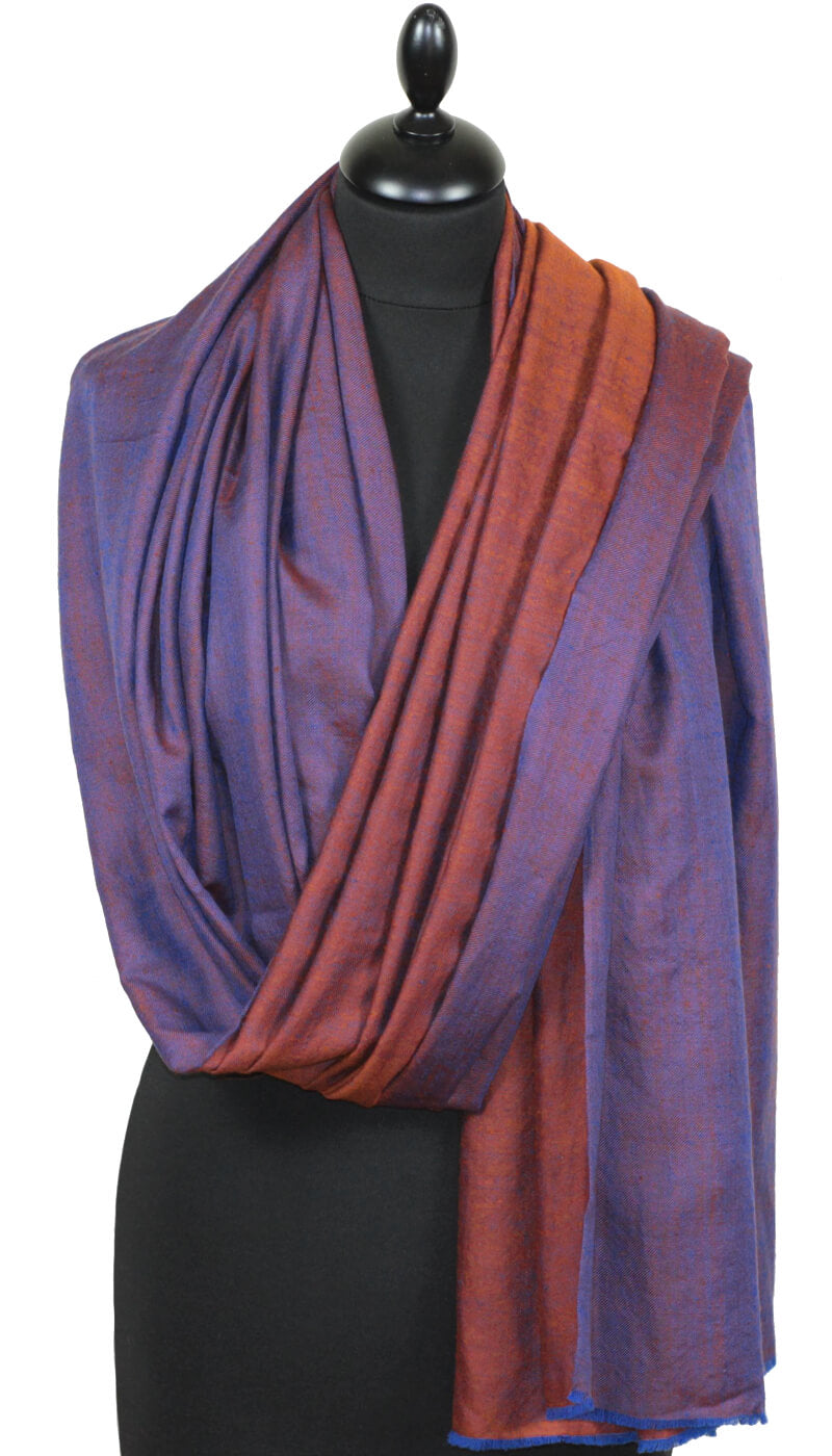 Large Two-Tone Brick Red-Blue Pashmina