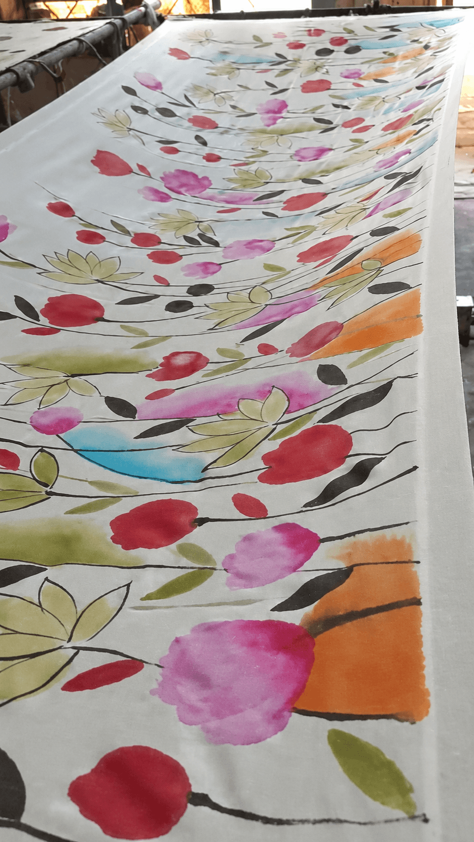 Handbemalter Kaschmirschal mit farbenfrohen Blumenmotiven