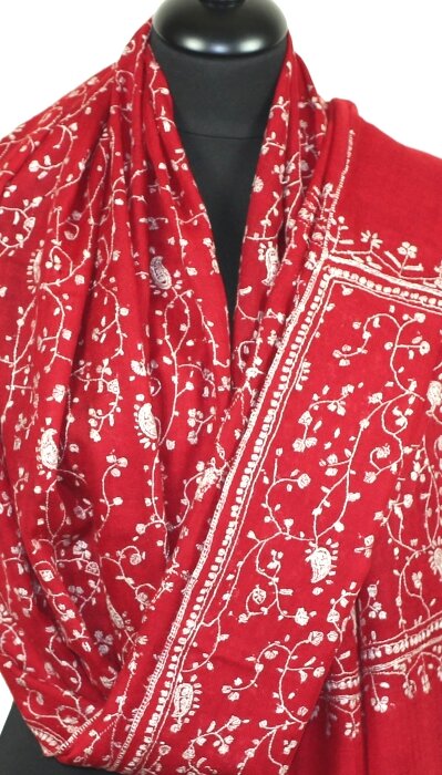 Pashmina Rouge Brodé Main