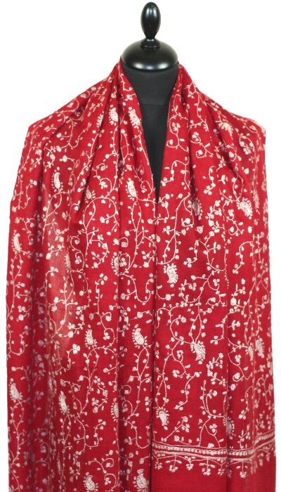 Pashmina Rouge Brodé Main