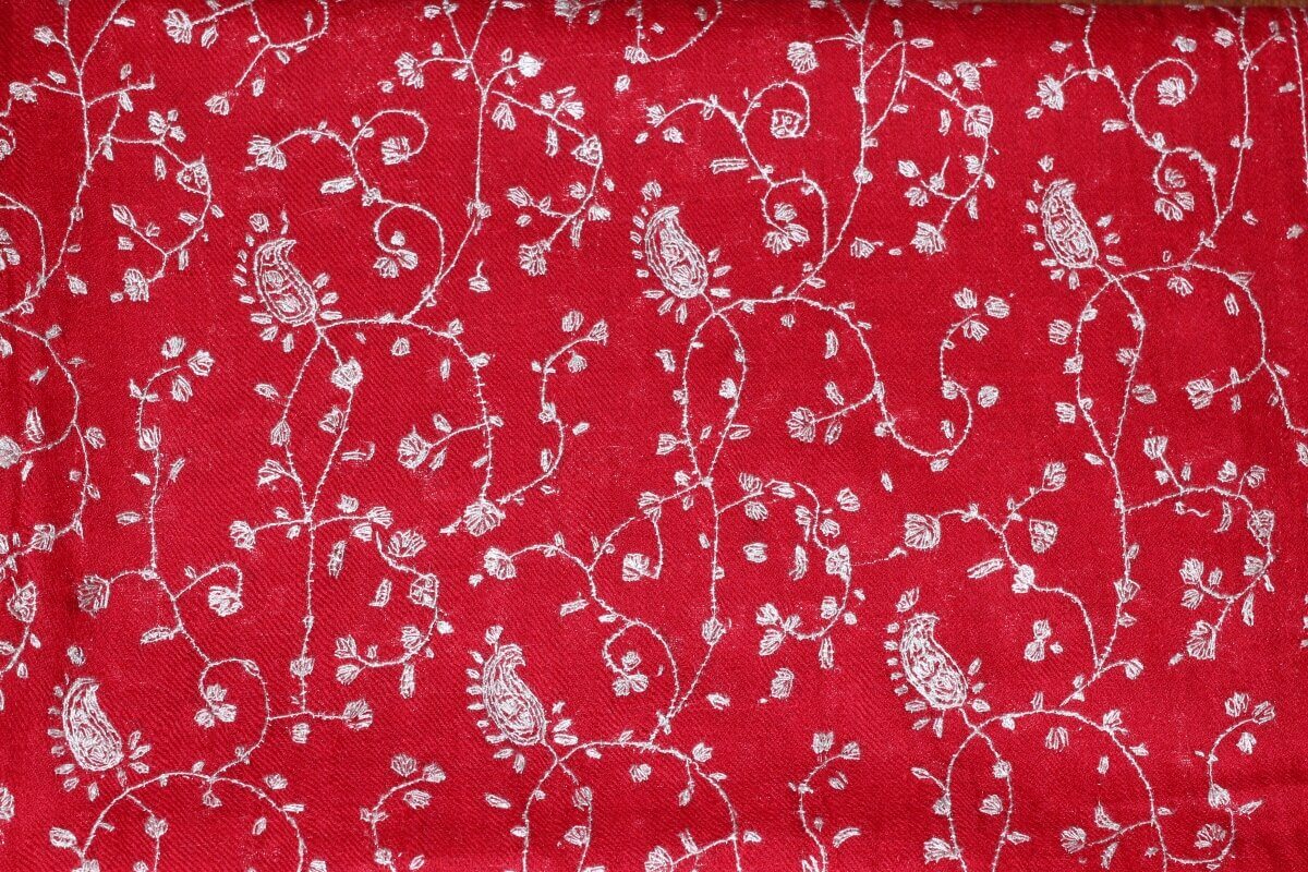 Pashmina Rouge Brodé Main
