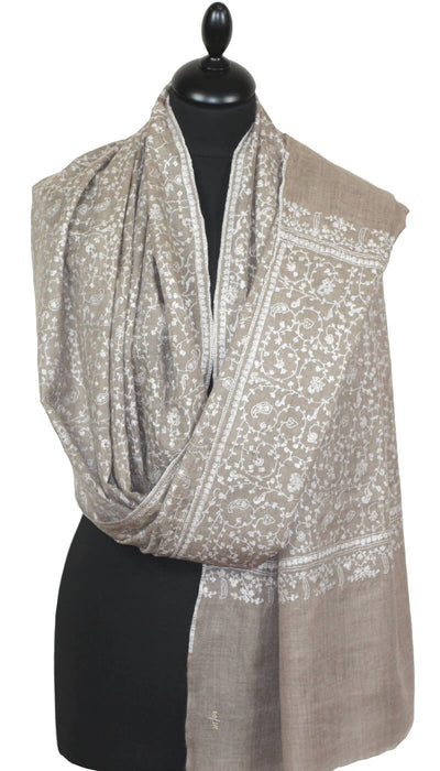Hand-Embroidered Grey-beige Pashmina