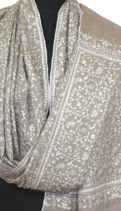 Hand-Embroidered Grey-beige Pashmina