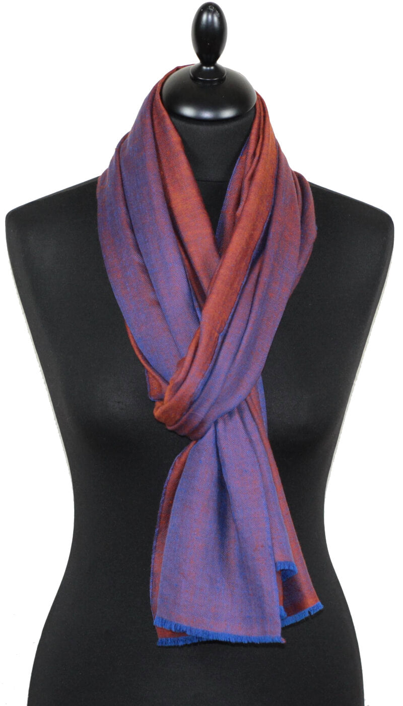 Pashmina bicolore bleu-brique