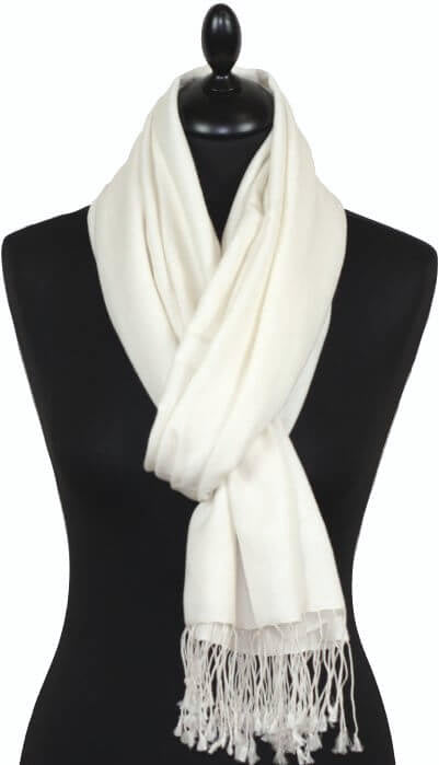 Pashmina blanc cassé en cachemire et soie pour mariage
