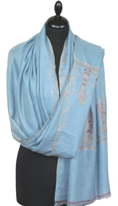 Hand-Embroidered Grey-blue Pashmina