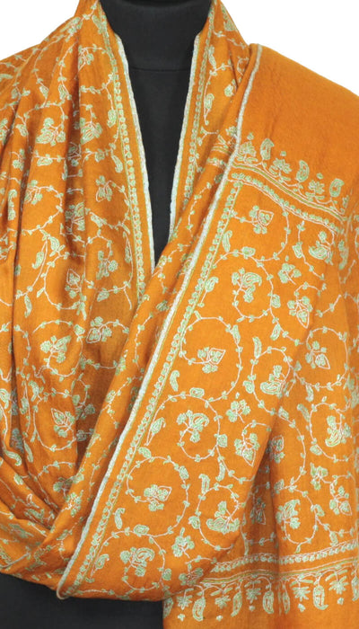 Hand-Embroidered Saffron Orange Pashmina