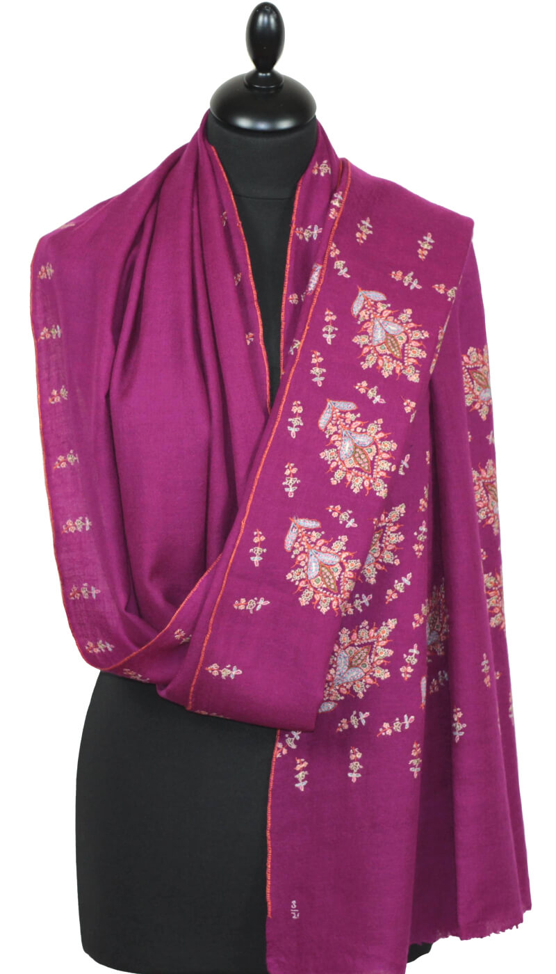 Hand-Embroidered Raspberry Pink Pashmina