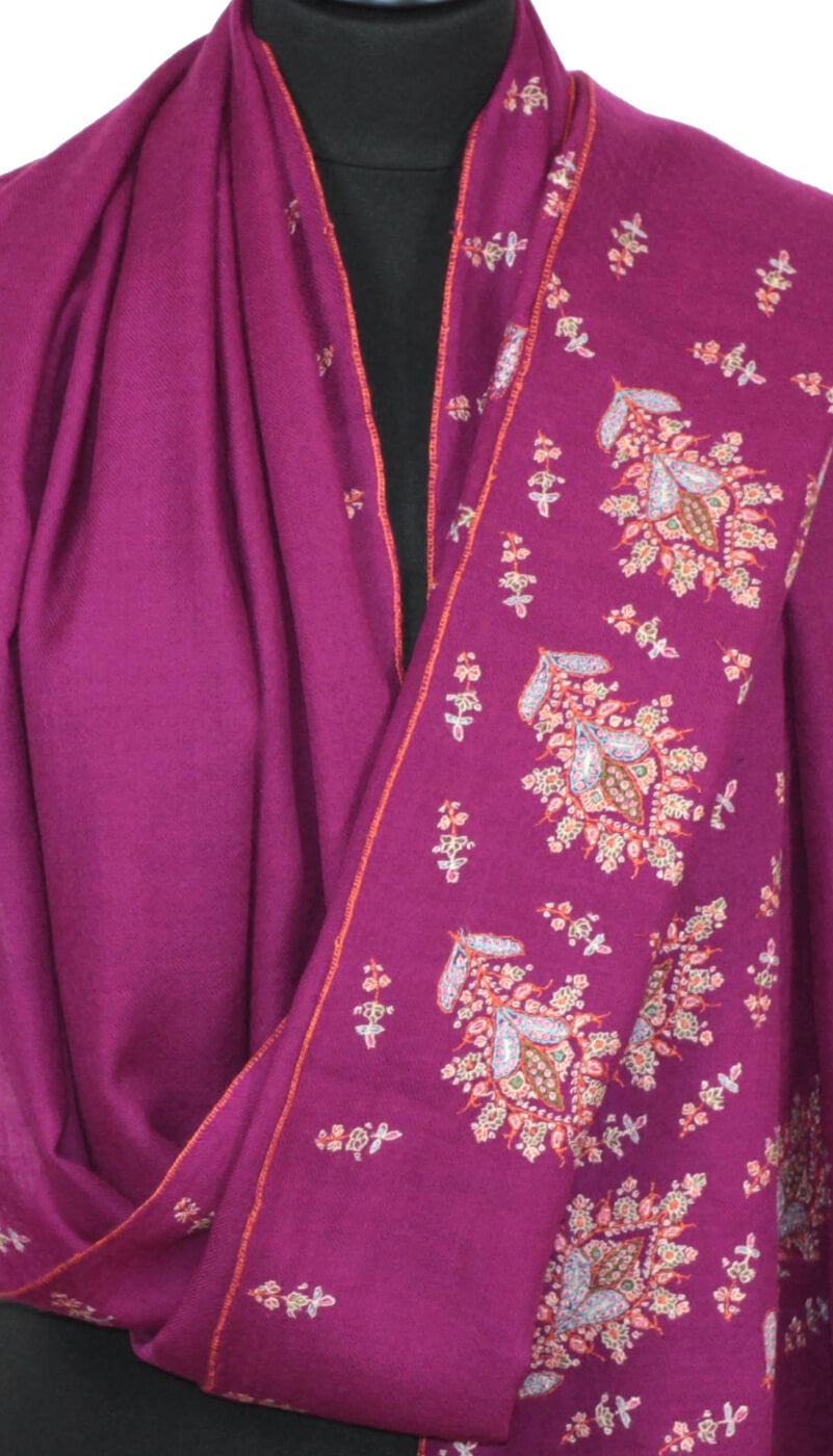 Hand-Embroidered Raspberry Pink Pashmina