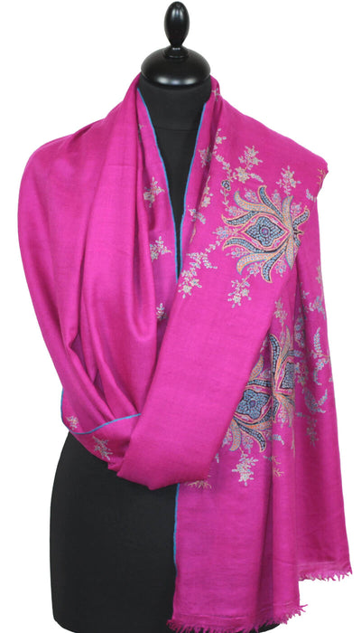 Hand-Embroidered Indian Pink Pashmina