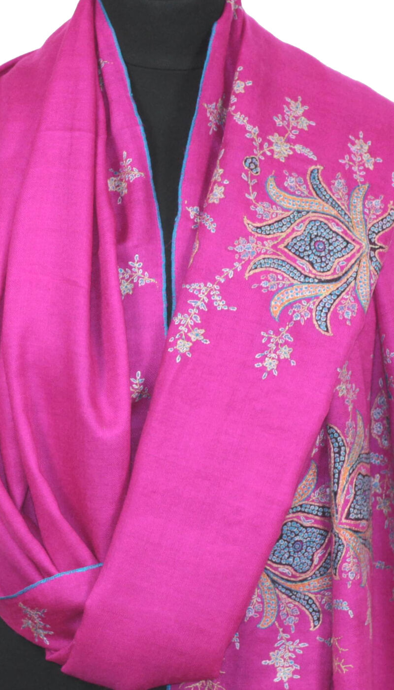 Hand-Embroidered Indian Pink Pashmina
