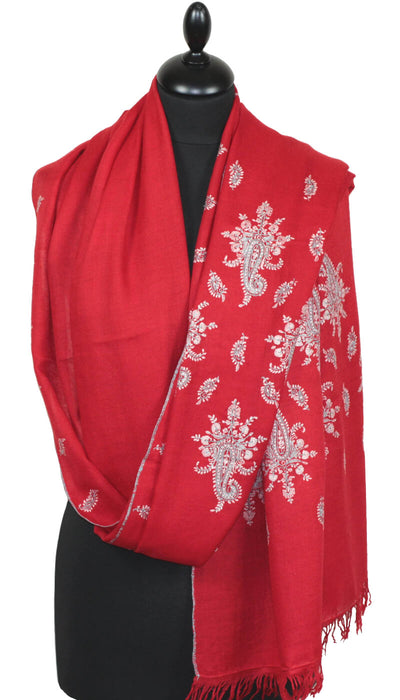 Handbestickter roter Pashmina