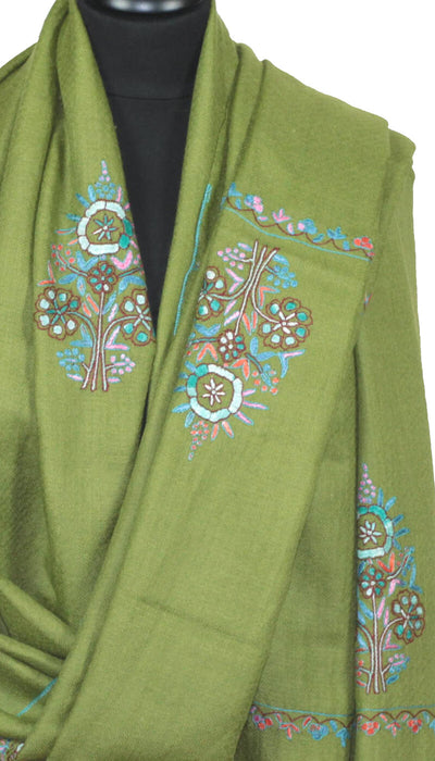 Hand-Embroidered Olive Green Pashmina