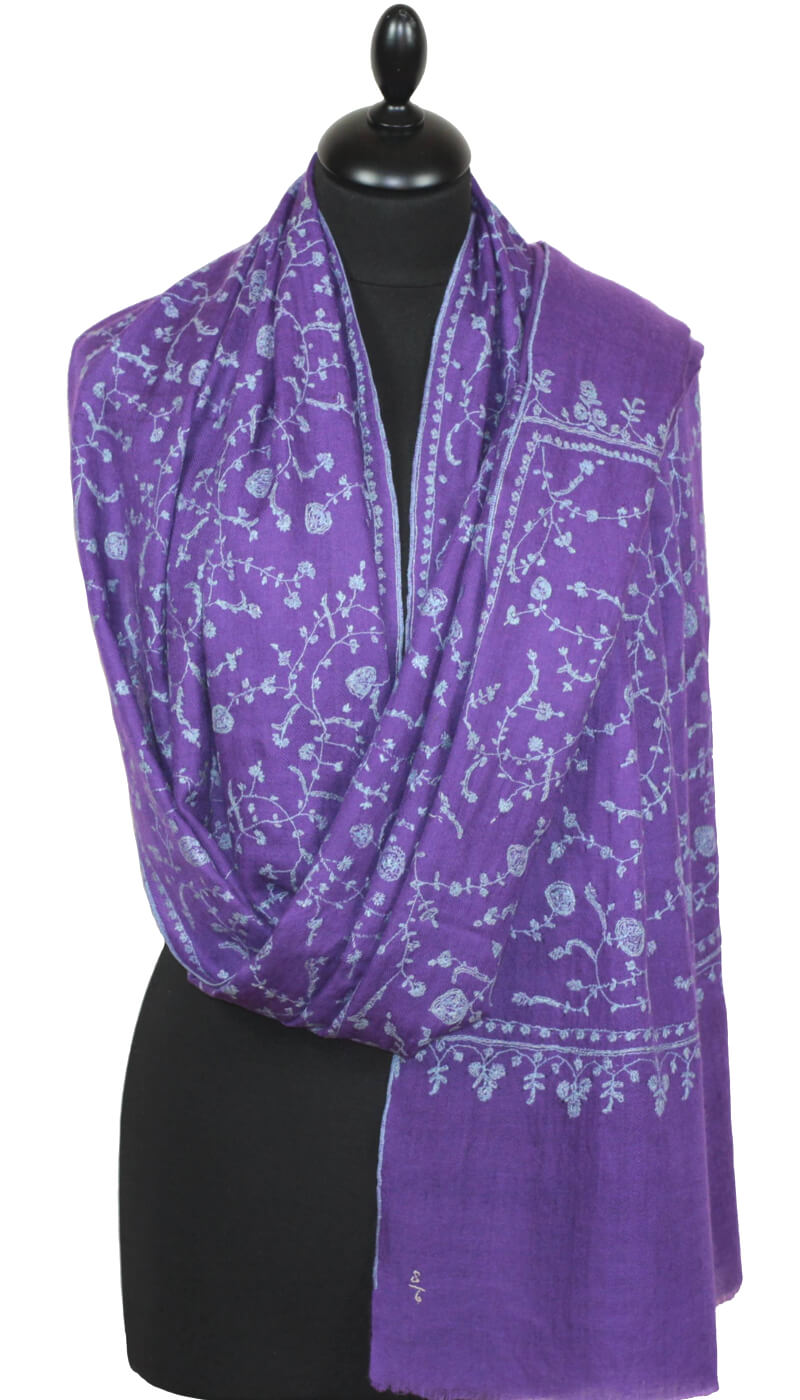 Handbestickter violett Pashmina