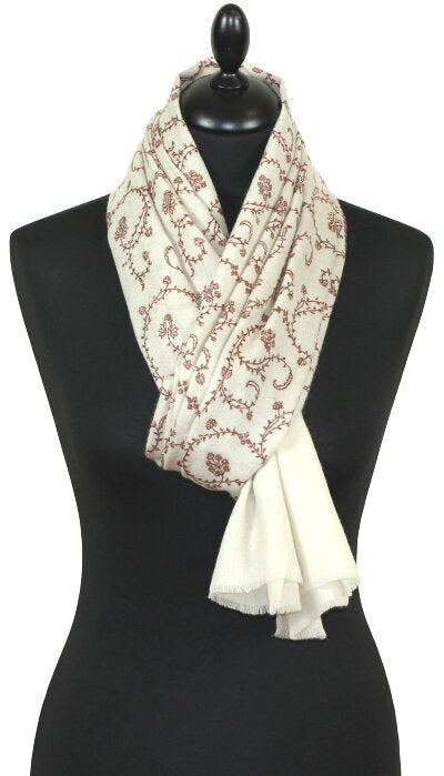 Pashmina Ivoire-Beige Brodé Main