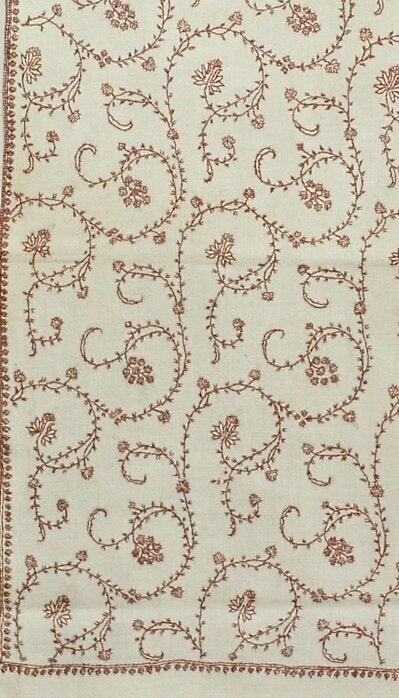 Pashmina Ivoire-Beige Brodé Main